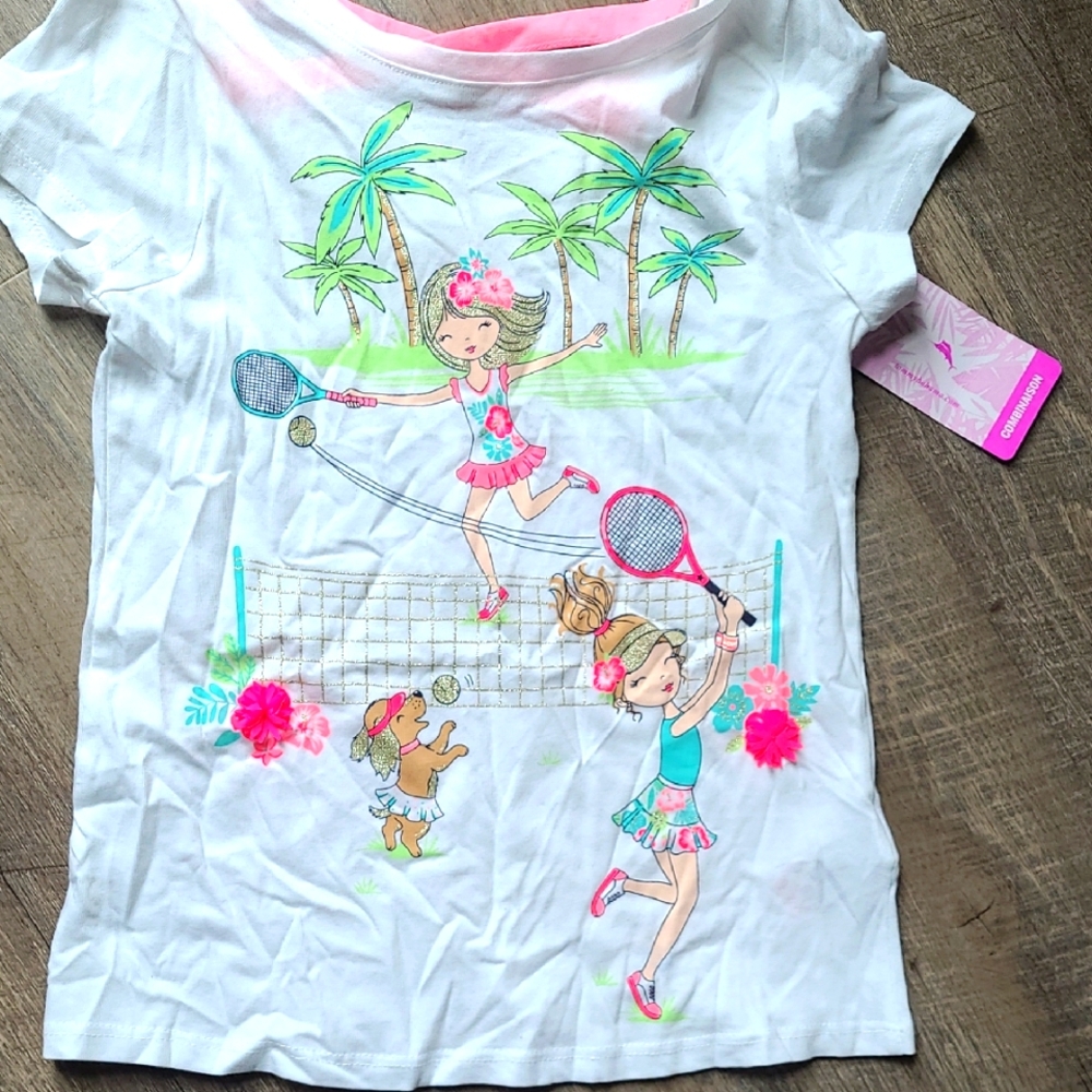 Tommy Bahama Kids' White Graphic Tee Tennis print Size 7-8